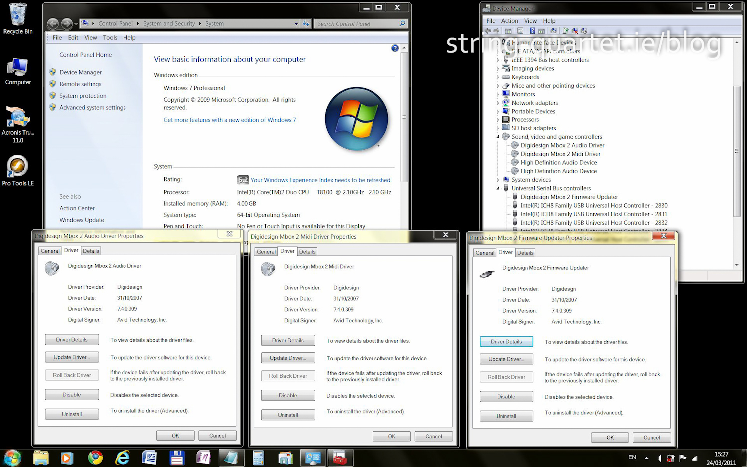 Windows 7 after ProTools 7.4 LE install