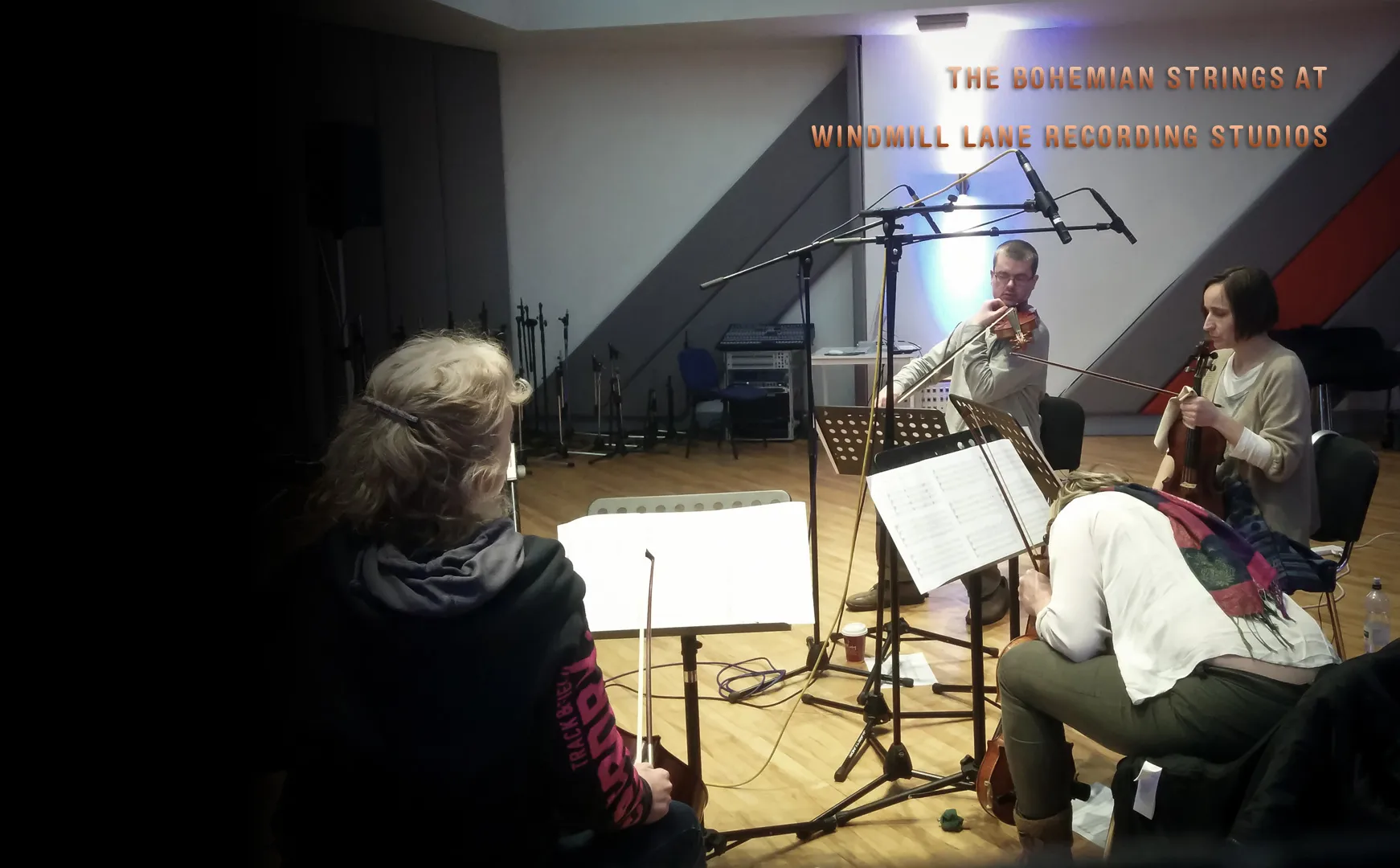 Bohemian Strings ensemble during a professional recording session at Windmill Lane Studios, Dublin