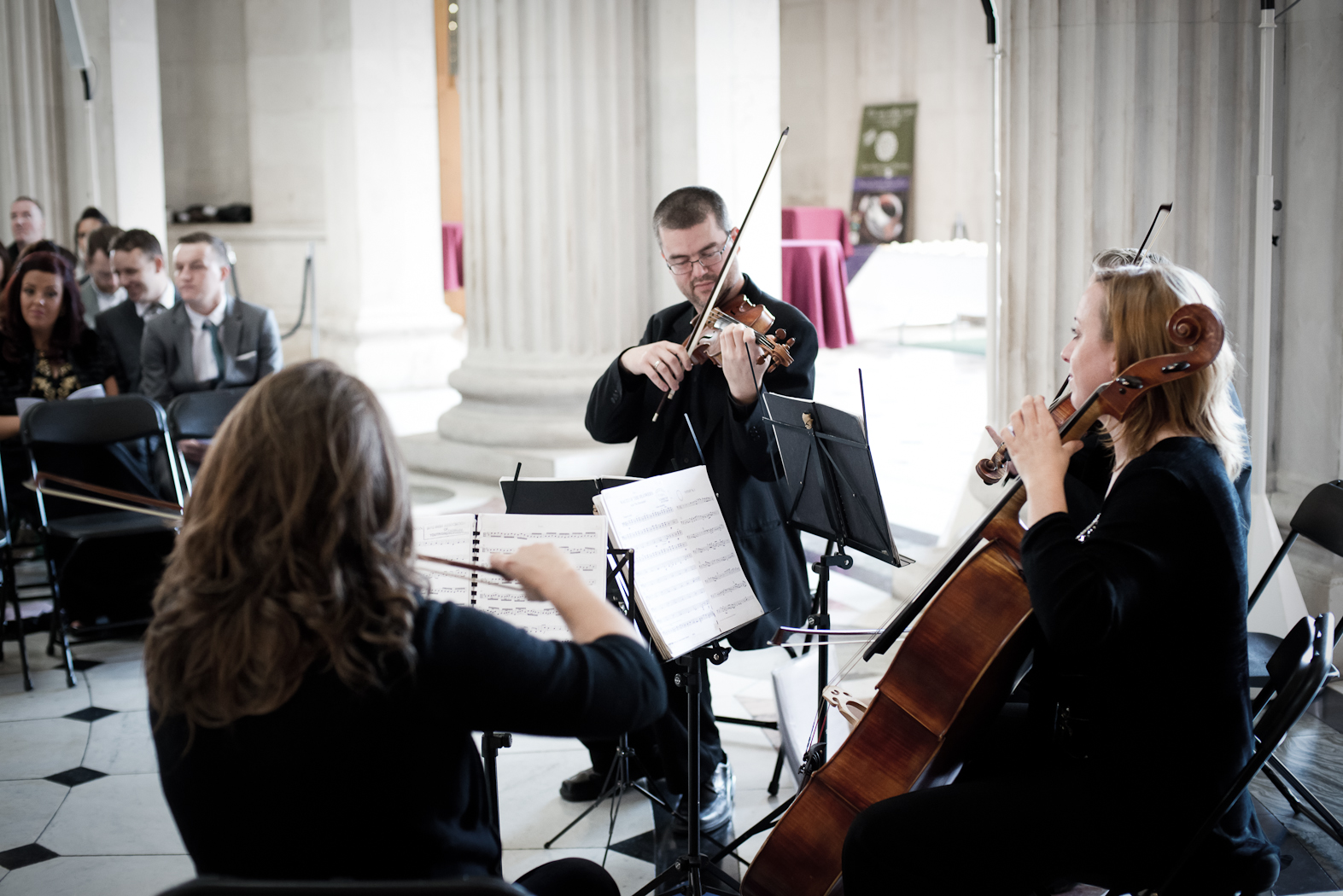 Bohemian Strings quartet providing wedding ceremony music in Dublin City Hall