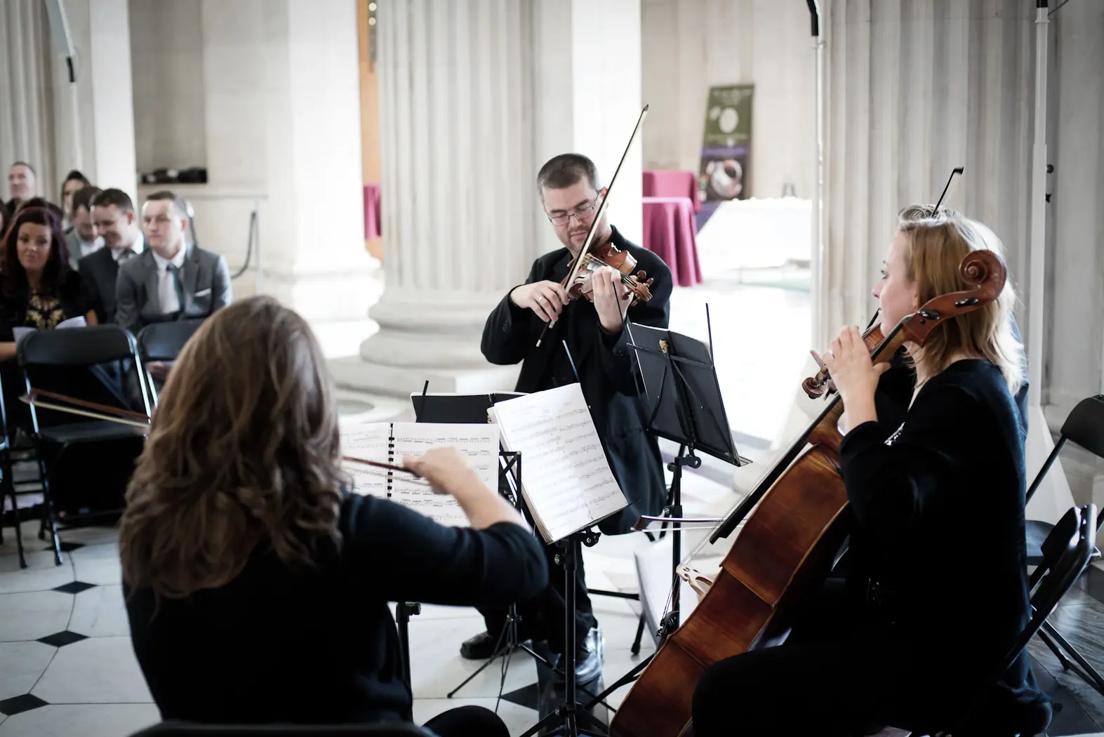 Bohemian Strings quartet providing wedding ceremony music in Dublin City Hall